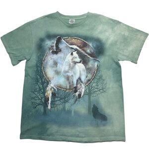 Wolves Graphic on a Green Tie Dye Heavy Weight Tee Sz L